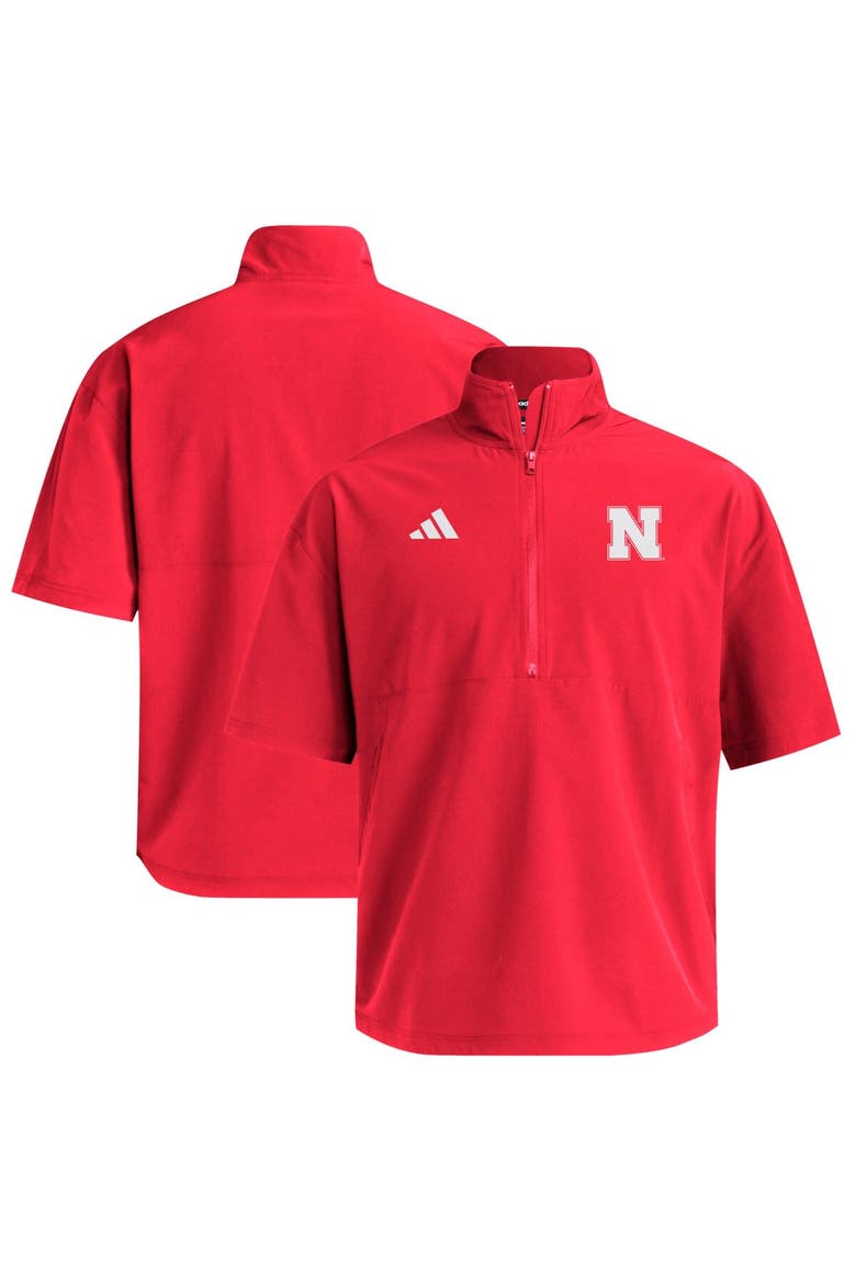 Men's adidas  Scarlet Nebraska Huskers Woven Quarter-Zip Short Sleeve Pullover, Alternate, color, Scarlet