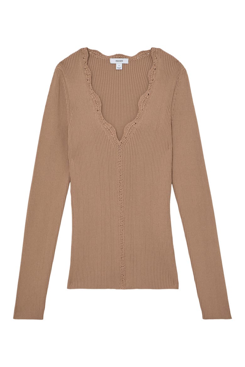 Lara Lace Detail Rib Sweater, Alternate, color, TAUPE NEUTRAL