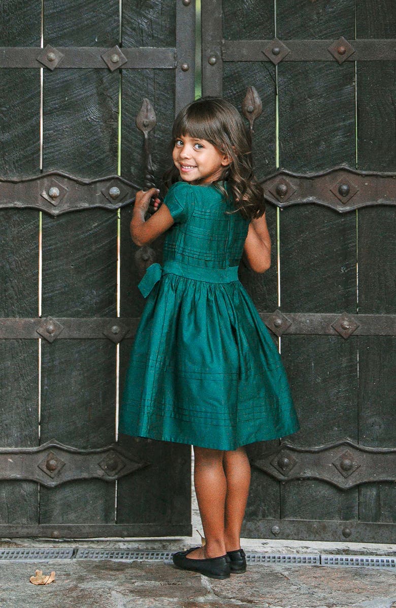 Hope & Henry Kids' Organic Special Occasion Pleated Sateen Party Dress, Alternate, color, Deep Green