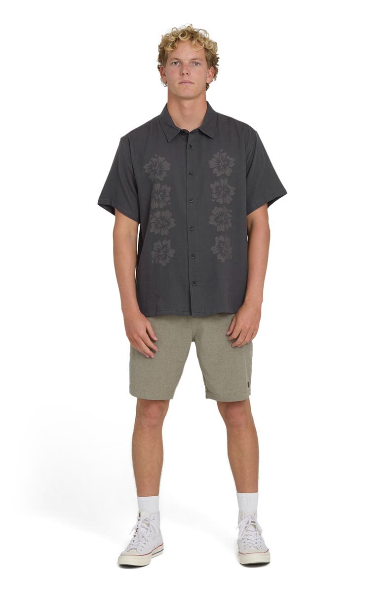 Billabong Cordoba Regular Fit Hibiscus Short Sleeve Knit Button-Up Shirt, Alternate, color, Raven