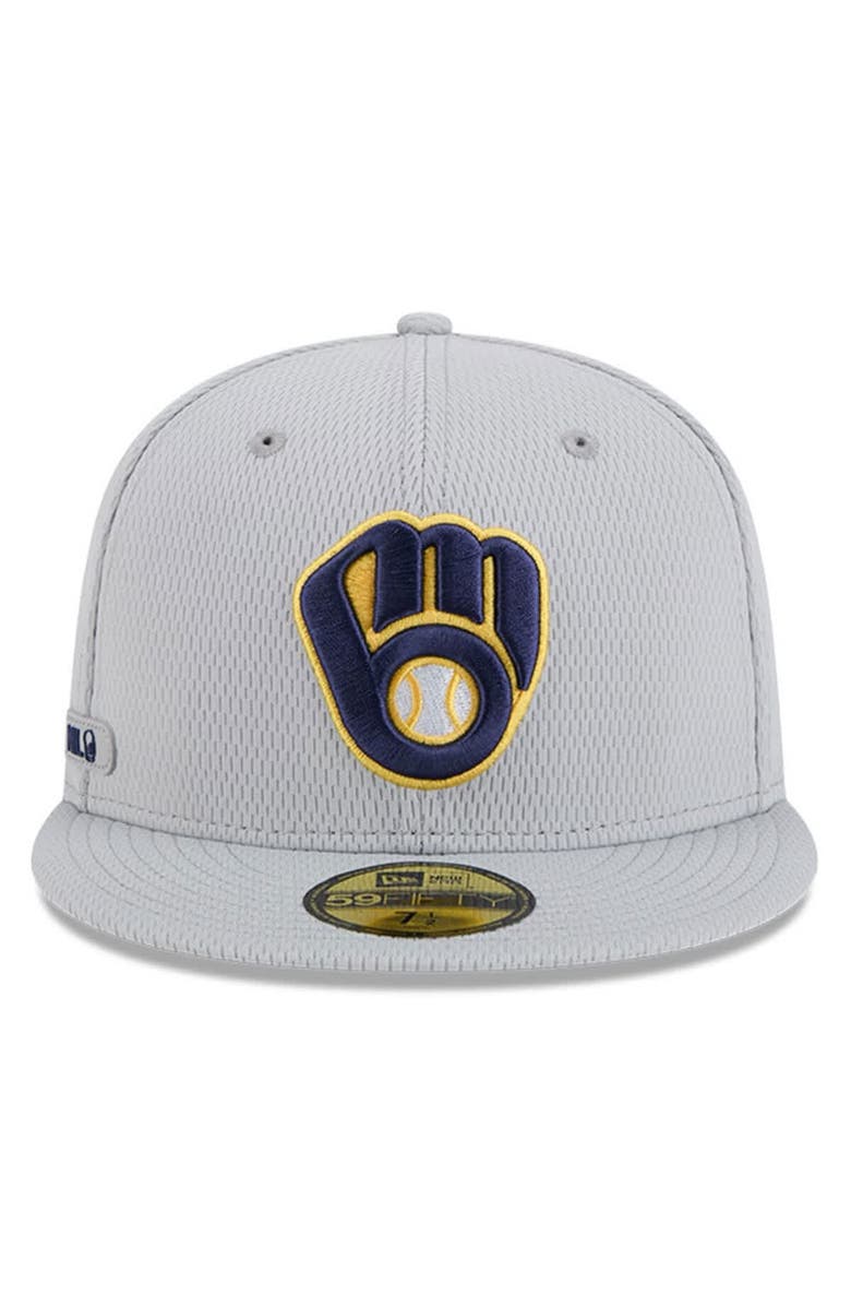 New Era Men's New Era Gray Milwaukee Brewers 2025 MLB Clubhouse 59FIFTY Fitted Hat, Alternate, color, 