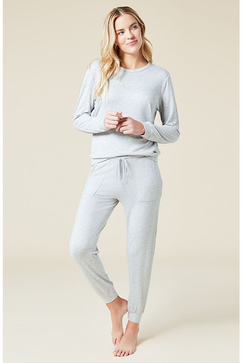 Dream Jersey Long Sleeve Crew Neck Lounge Set with Jogger Pant, Alternate, color, Heather Grey