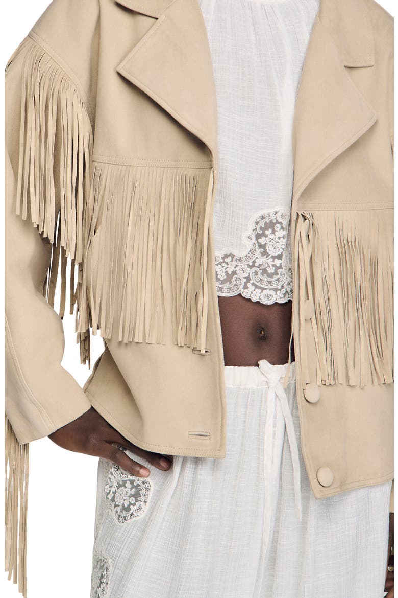 Fringed suede jacket, Alternate, color, Beige