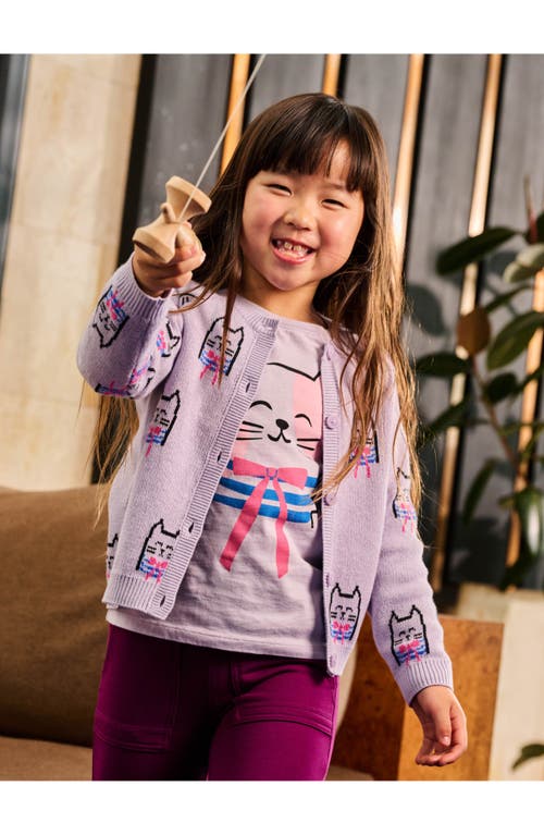 Tea Collection Iconic Bowtie Cats Cardigan In Purple