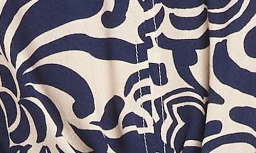 Karen Kane Blouson Sleeve Tie Front Top In Blue Print