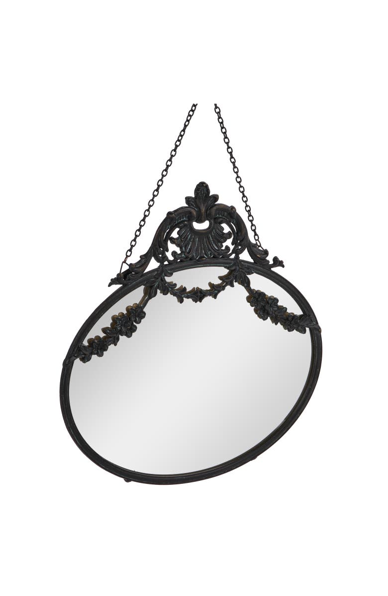 Storied Home Vintage Pewter Framed Wall Mirror with Decorative Chain, Black, Main, color,