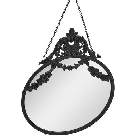 Vintage Pewter Framed Wall Mirror with Decorative Chain, Black