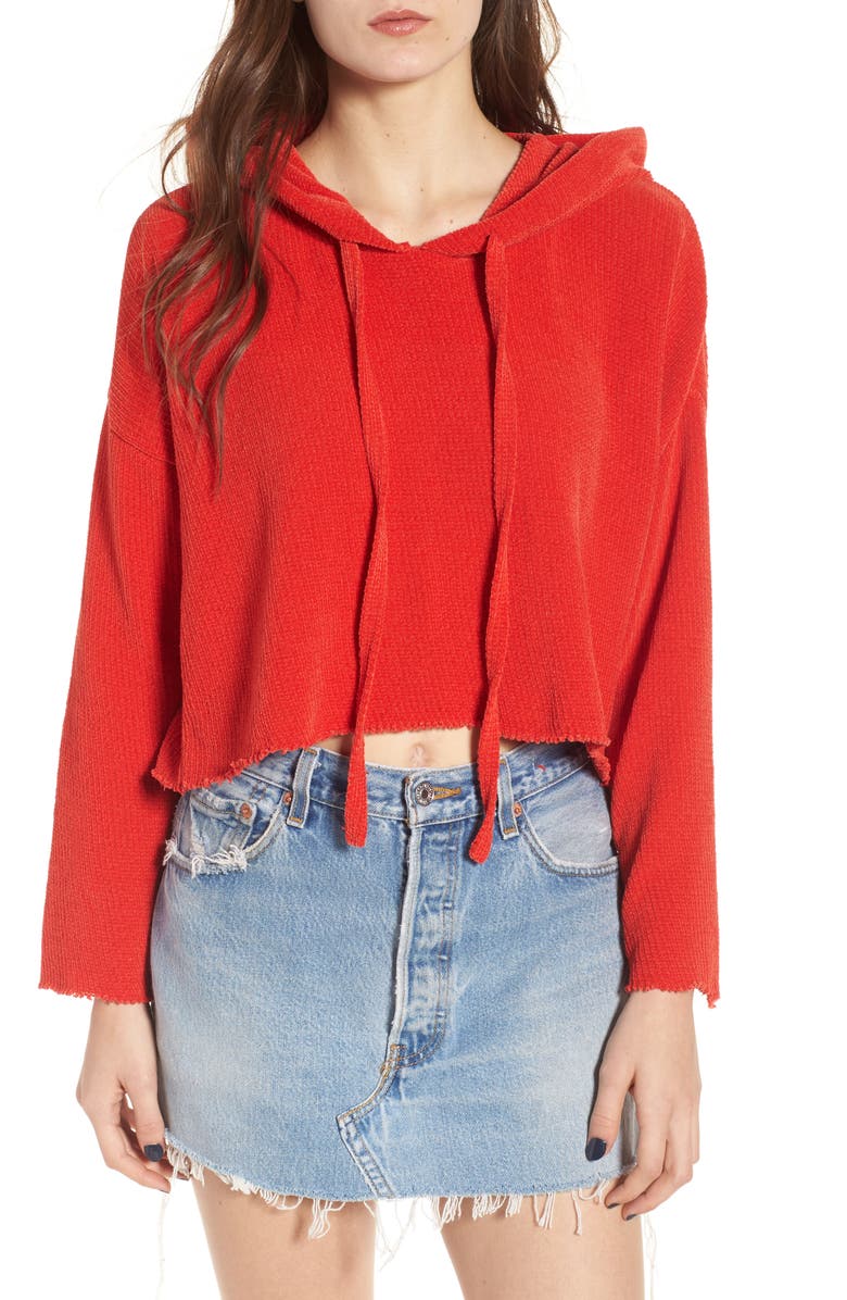 KENDALL + KYLIE Chenille Crop Hoodie, Main, color, 