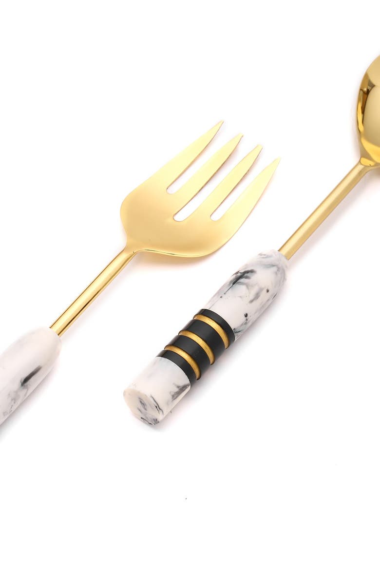 Gold Plated Metal & Resin Salad Server 2-Piece Set, Alternate, color, IVORY