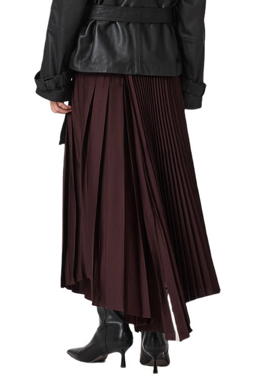 Allsaints Womens Oxblood Red Jax Pleated Satin Midi Skirt In Burgundy