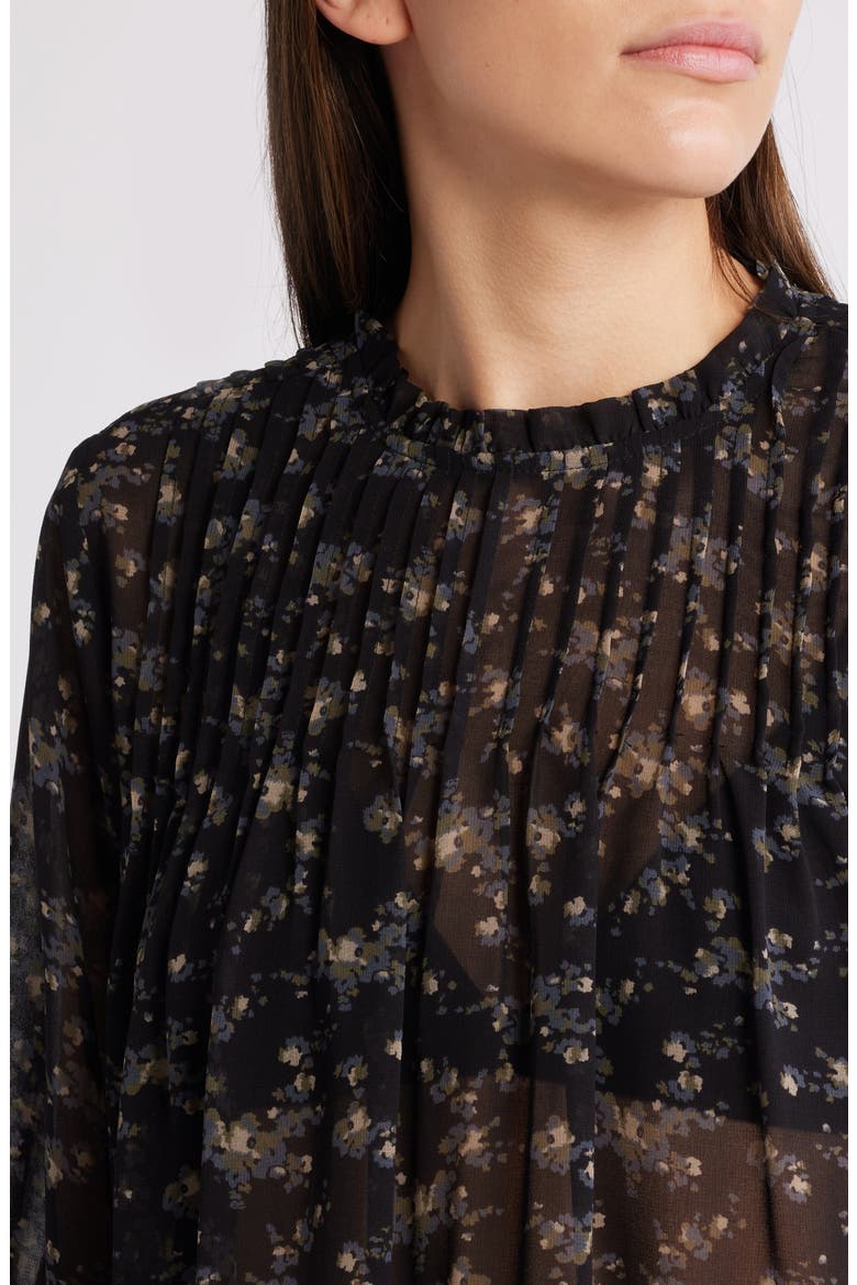 High Neck Chiffon Top, Alternate, color, BLACK- OLIVE ABSTRACT BOUQUE
