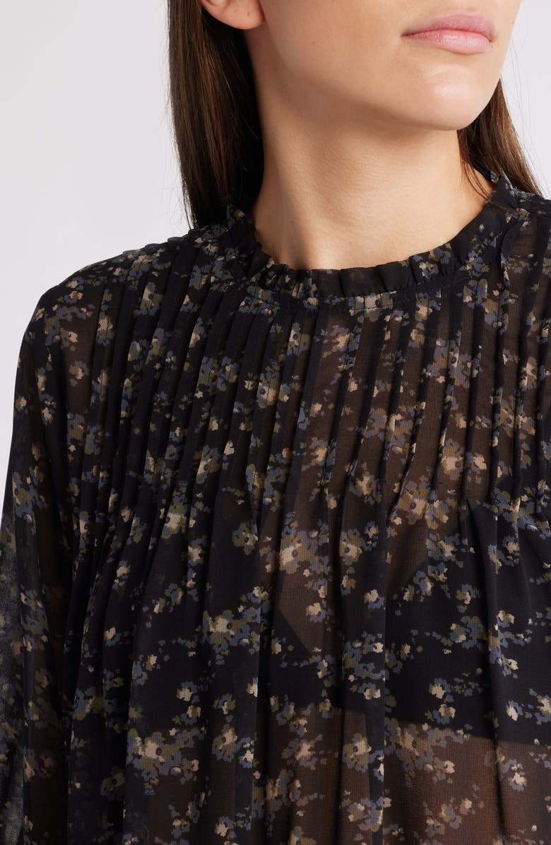 Treasure & Bond High Neck Chiffon Top, Alternate, color, Black- Olive Abstract Bouque