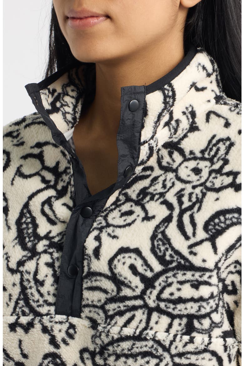 Leaf Print High Pile Fleece Pullover, Alternate, color, WHITE