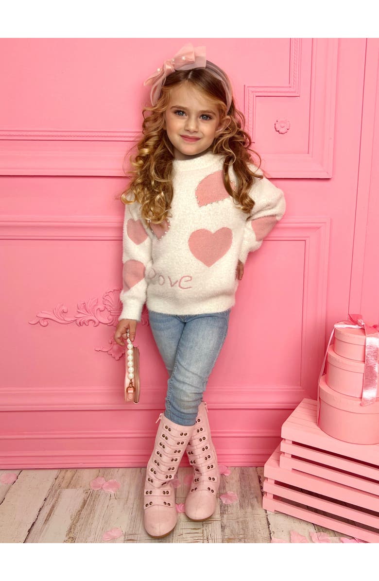 Mia Belle Girls Made To Love You Pearl Knit Sweater, Alternate, color, 