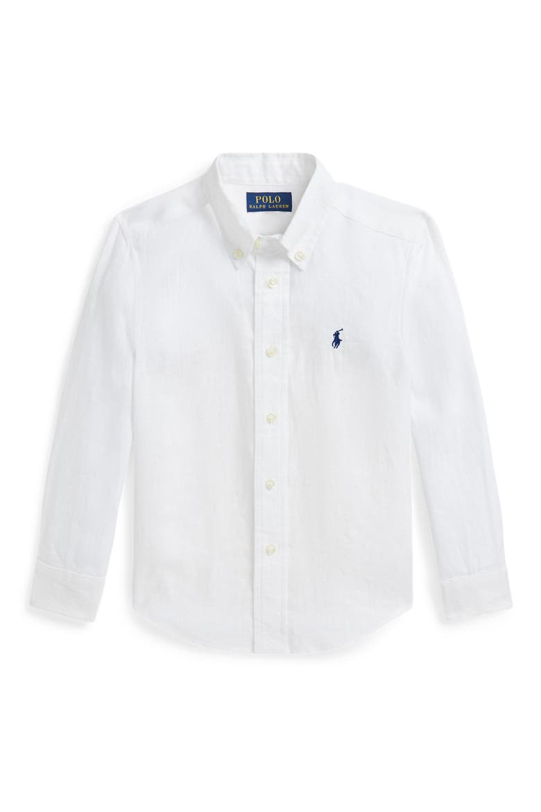 Kids' Solid Linen Button-Down Oxford Shirt, Main, color, WHITE