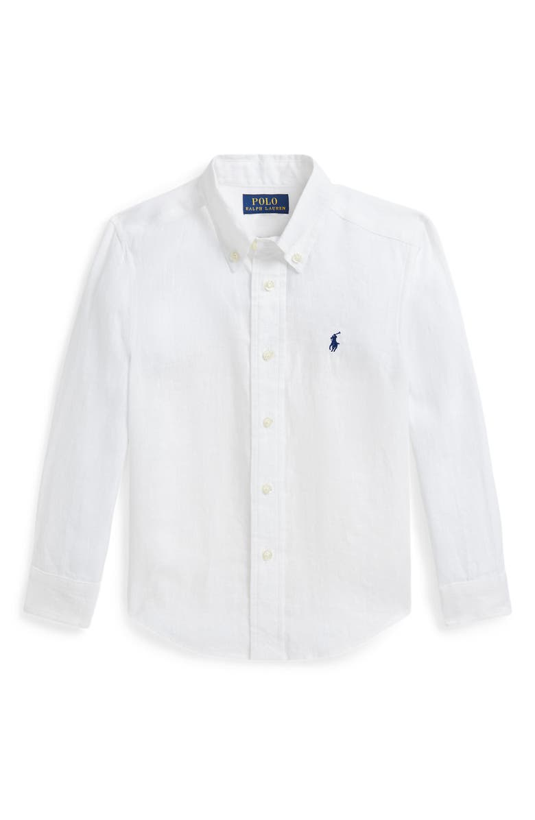Polo Ralph Lauren Kids' Solid Linen Button-Down Oxford Shirt, Main, color, White