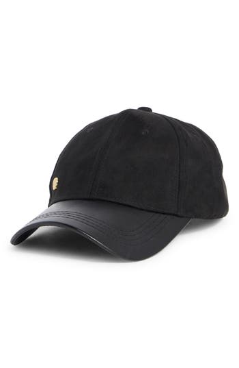 Vince Camuto Faux Leather & Faux Suede Baseball Cap In Black