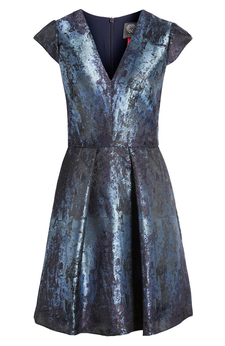Vince Camuto Metallic Abstract Print Jacquard Fit & Flare Dress, Alternate, color, 