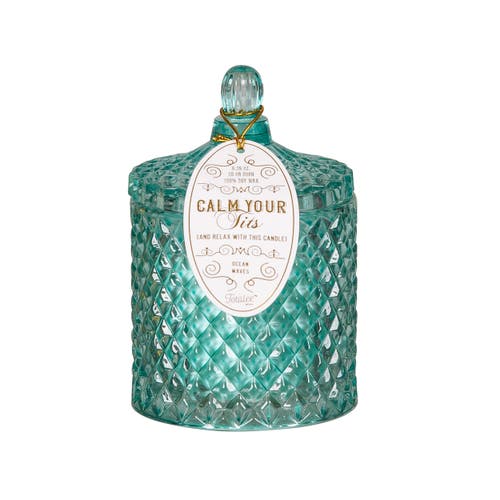 Totalee Gift Crystal Teal Calm Your Tits Candle Wax Blue 6.35 oz Burn Time 30