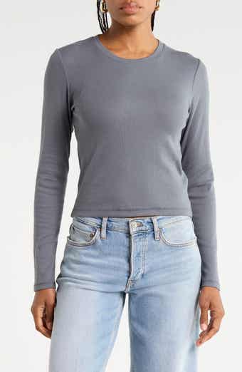 Essie Long Sleeve Ribbed Crop T-Shirt