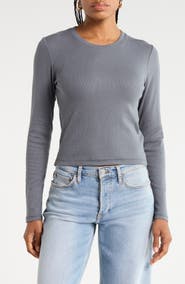 rag & bone Essie Long Sleeve Ribbed Crop T-Shirt