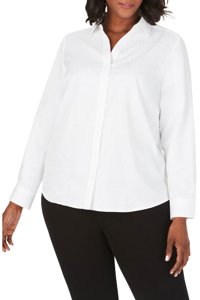 Chrissy Wrinkle Free Chain Jacquard Shirt, Main, color, WHITE