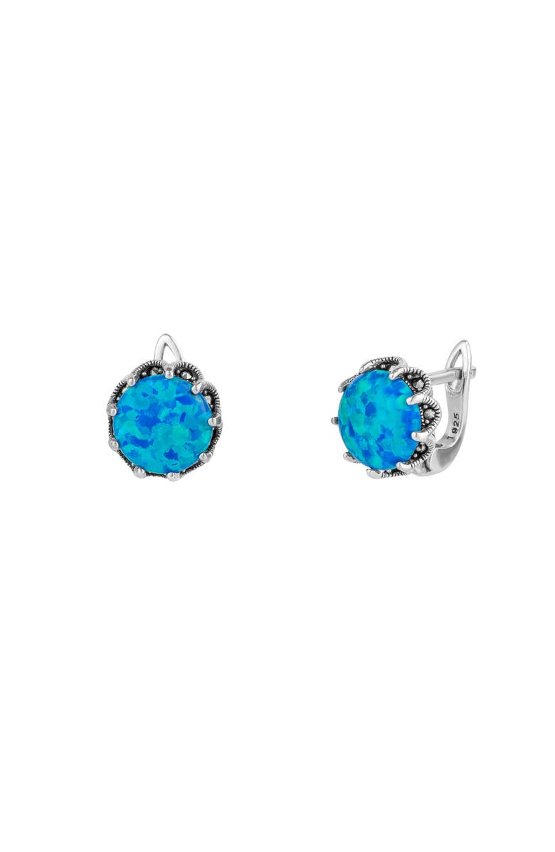 Spero London Round Opal High Quality Sterling Silver Earrings, Main, color, Dark Opal