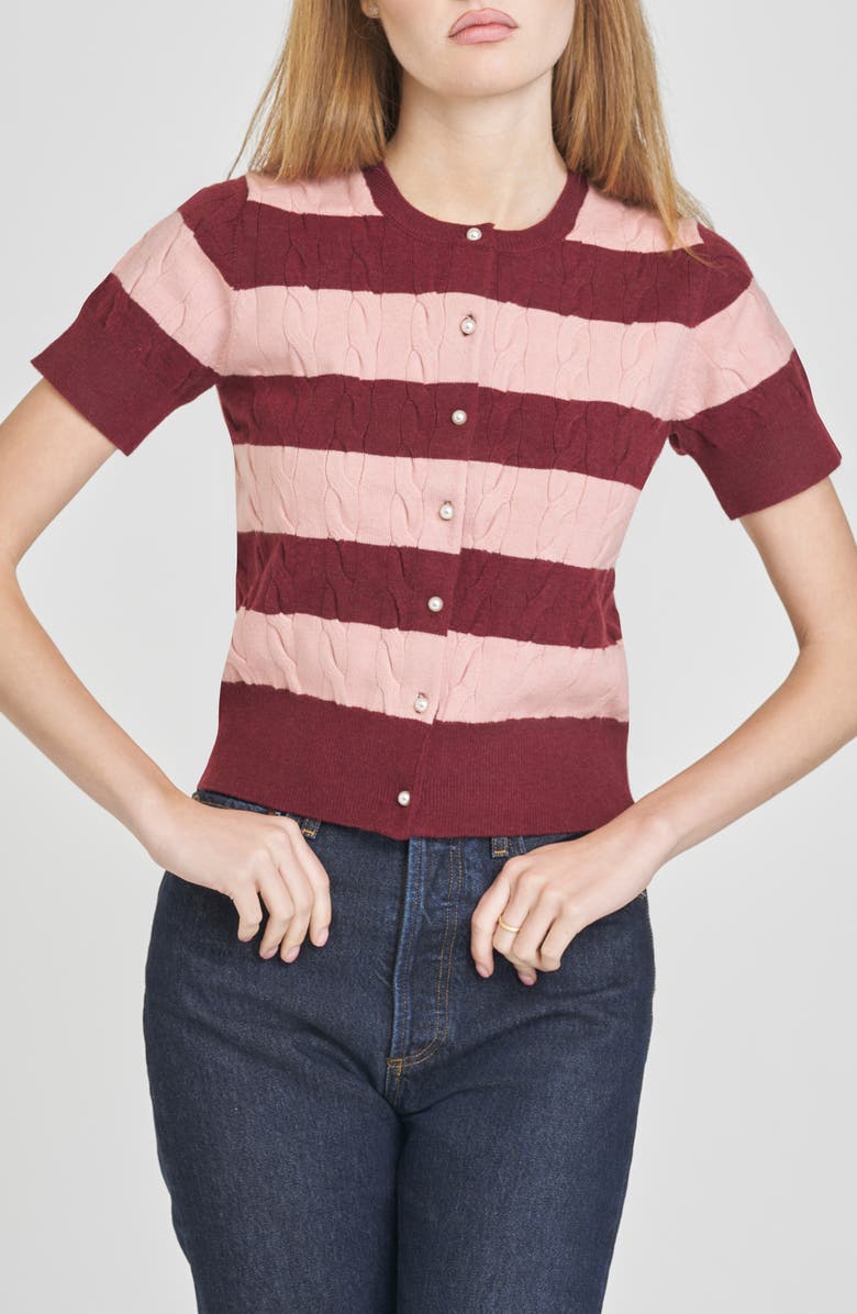 WAYF Lucille Stripe Cable Cardigan, Alternate, color, Pink Stripe