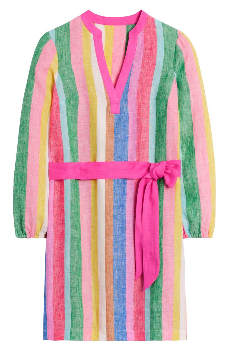 Boden Cleo Stripe Long Sleeve Linen Shift, Alternate, color, Pink Multi