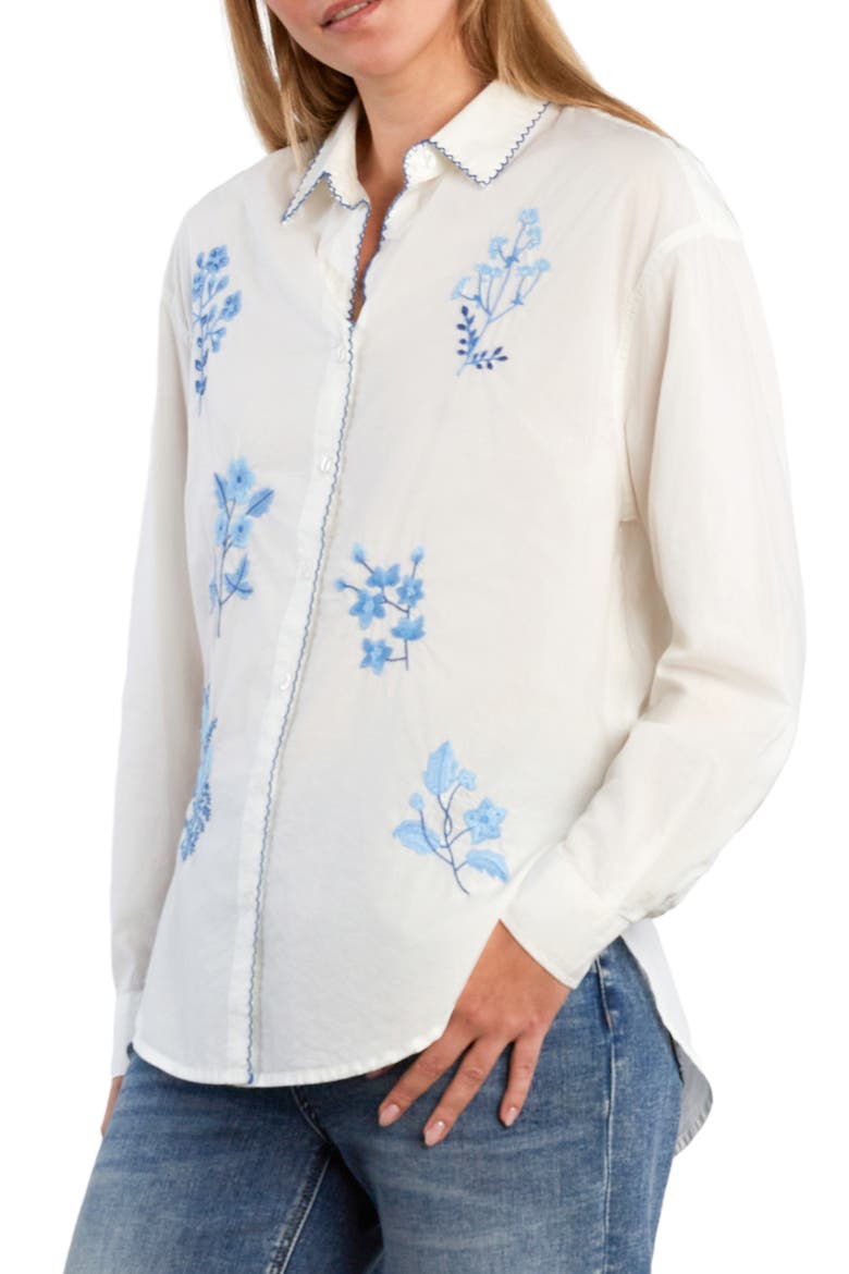 Poetic Floral Embroidered Button-Up Shirt, Alternate, color, BRIGHT WHITE