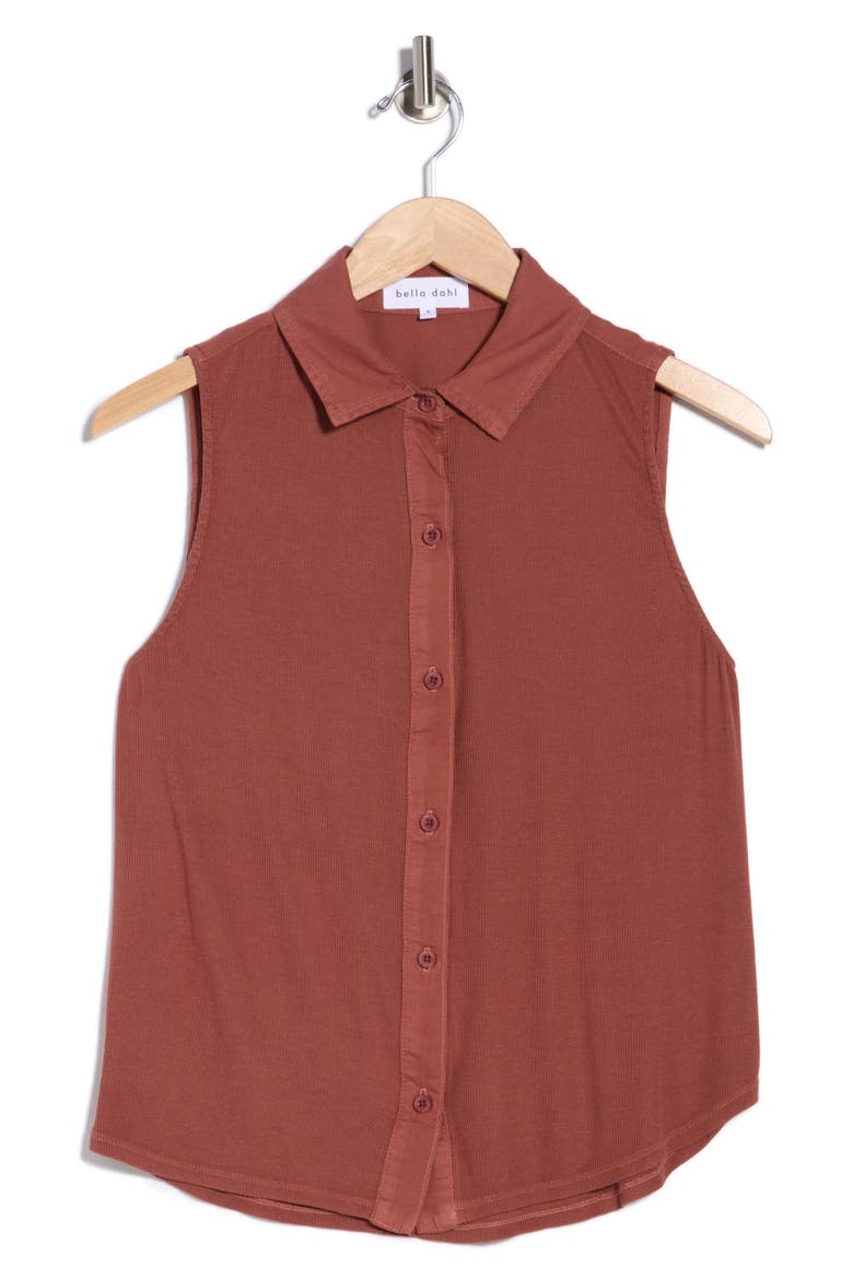 Mixed Sleeveless Button Down Shirt, Main, color, BEACHWOOD