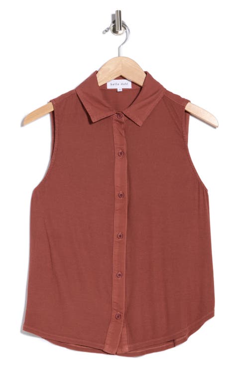 Mixed Sleeveless Button Down Shirt