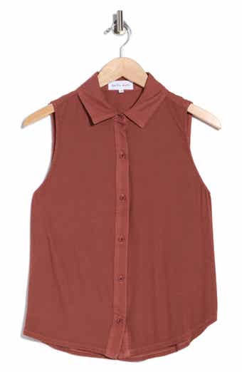 Mixed Sleeveless Button Down Shirt