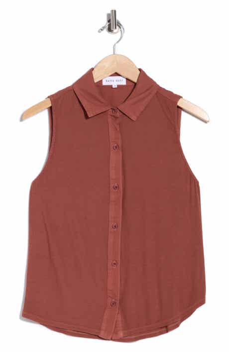 Mixed Sleeveless Button Down Shirt