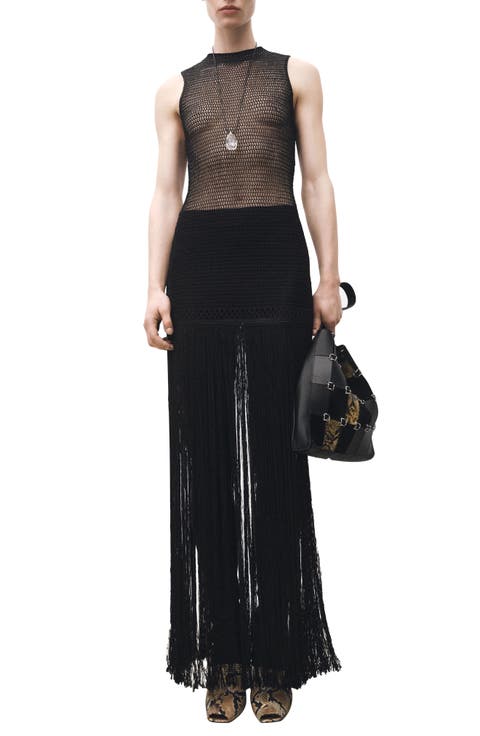 Fringe Sleeveless Mesh Maxi Dress