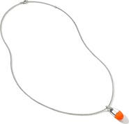 John Hardy Pebble Silver Diamond Pavé (0.04ct) Pendant on 2mm Rolo Chain Necklace with Neon Orange Enamel