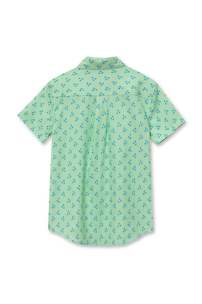 Boys Short Sleeve Button Down Performance Shirt, Alternate, color, Palm Trees/Paradise Green