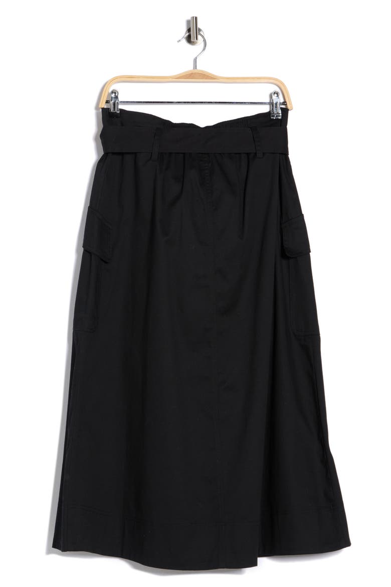 Tie Waist Cotton Cargo Skirt, Alternate, color, BLACK