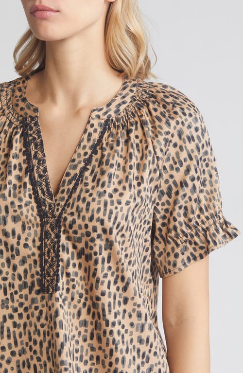 Wit & Wisdom Print Cotton Blend Top In Straw/pewter