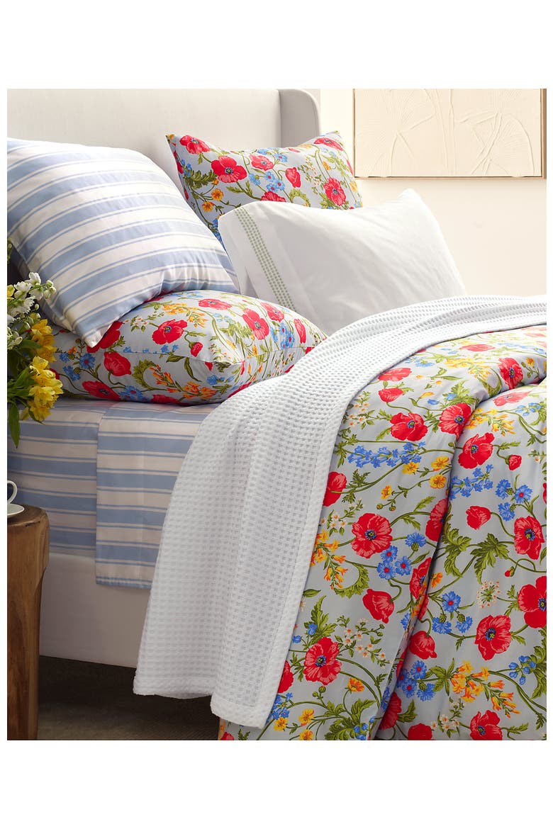 400 Thread Count Premium Supima Cotton No Iron Sateen Comforter, Alternate, color, Clearlake Blue Poppy Floral