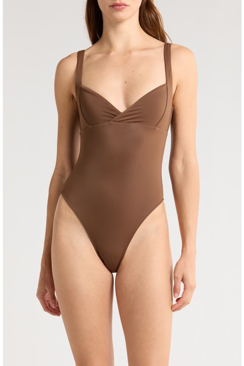 Phoebe Surplice One-Piece Swimsuit, Main, color, CHESTNUT BROWN