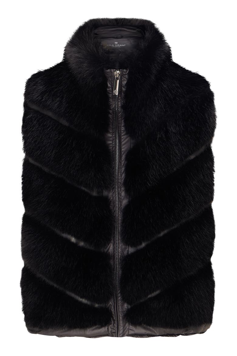 Fur-Free Silver Fox (Faux Fur) Chevron Short Vest, Alternate, color, BLACK