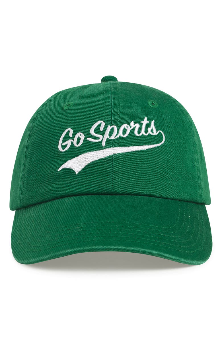 Favorite Daughter Go Sports Cotton Twill Adjustable Baseball Cap, Main, color, Green / White