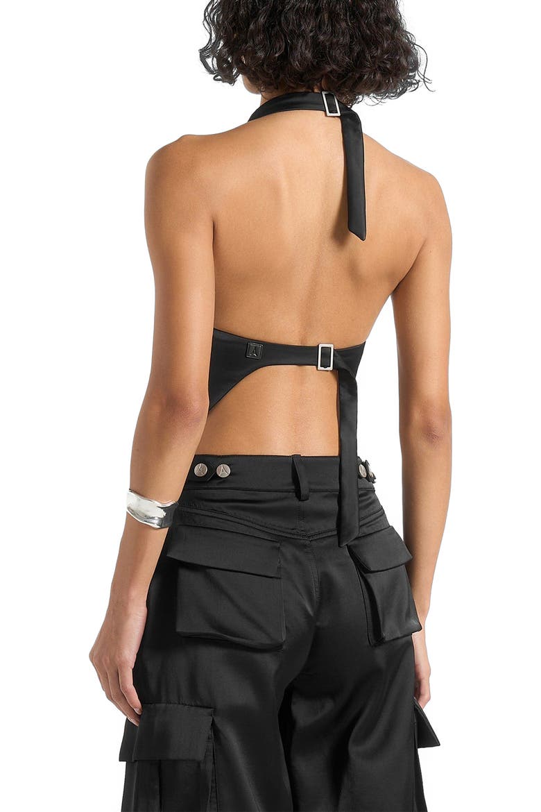 Claudette Satin Halterneck Backless Top, Alternate, color, Black