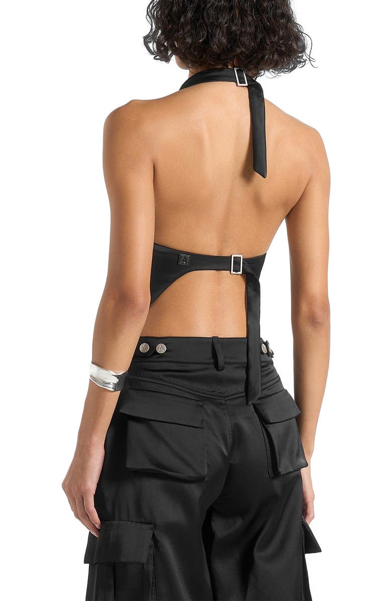 Manière De Voir Claudette Satin Halterneck Backless Top, Alternate, color, Black