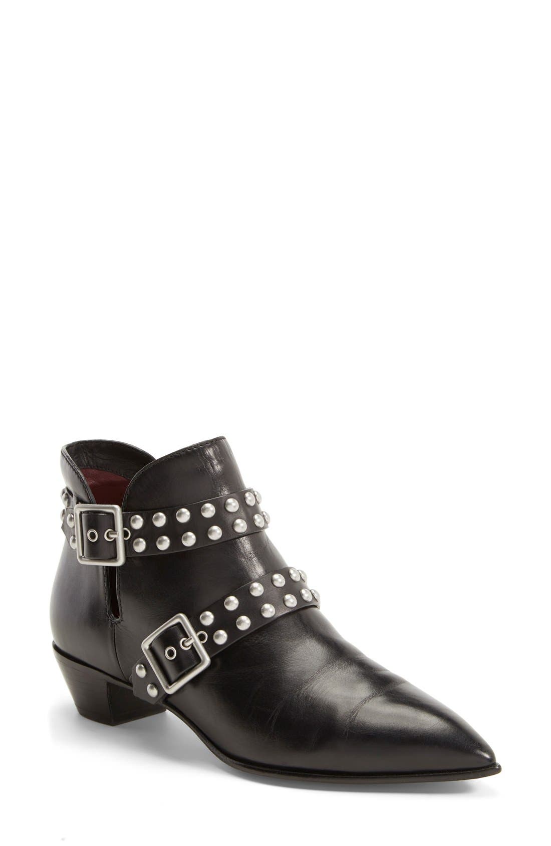 MARC BY MARC JACOBS 'Carroll' Studded Leather Pointy Toe Ankle Boot, Main, color, BLACK LEATHER