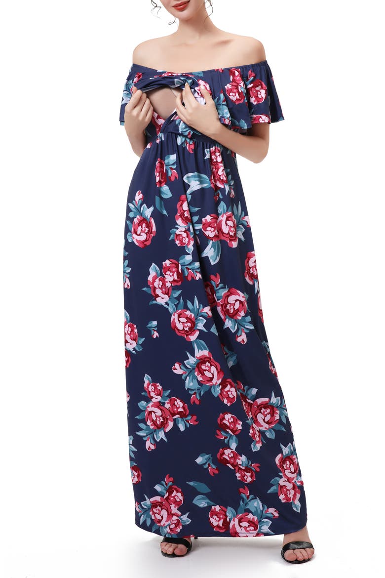 Brielle Off the Shoulder Maternity/Nursing Maxi Dress, Alternate, color, BLUE