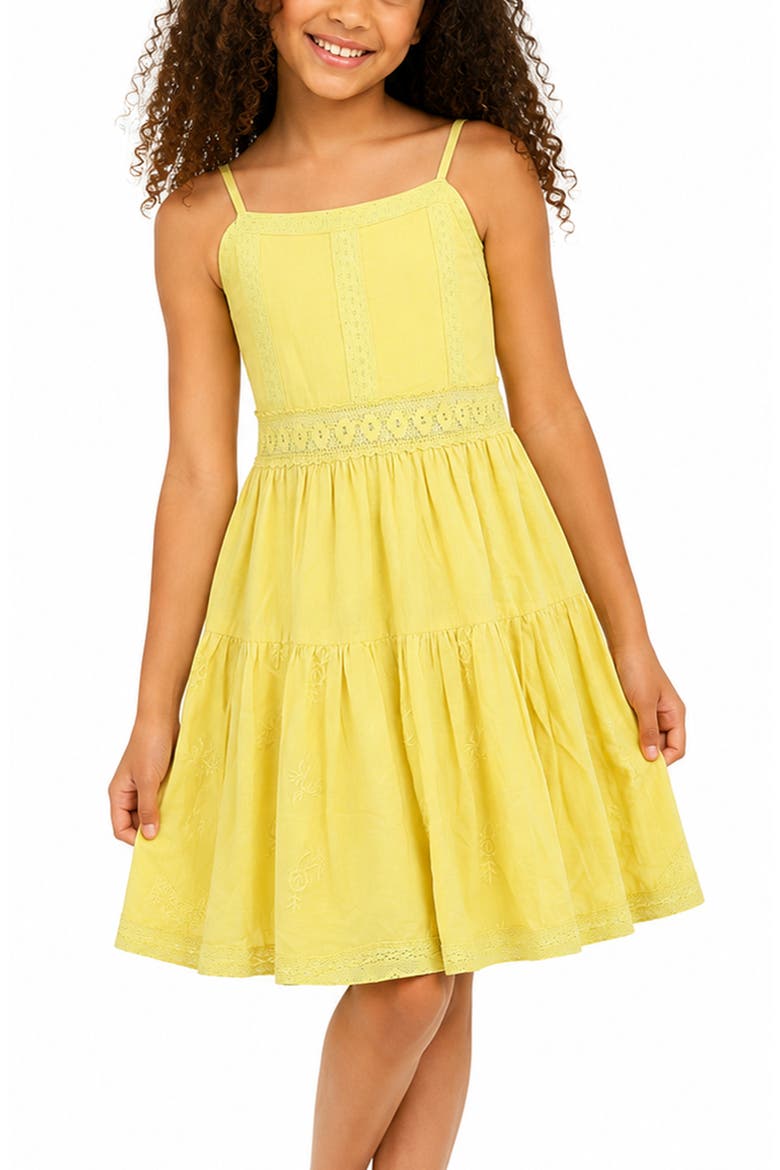 Kids' Embroidered Tiered Cotton Dress, Alternate, color, YELLOW
