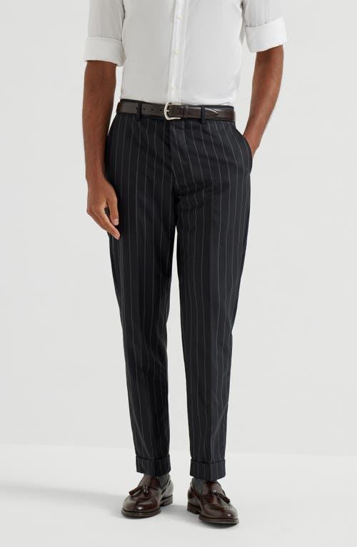 Brunello Cucinelli Wide Chalk Stripe Trousers In Black