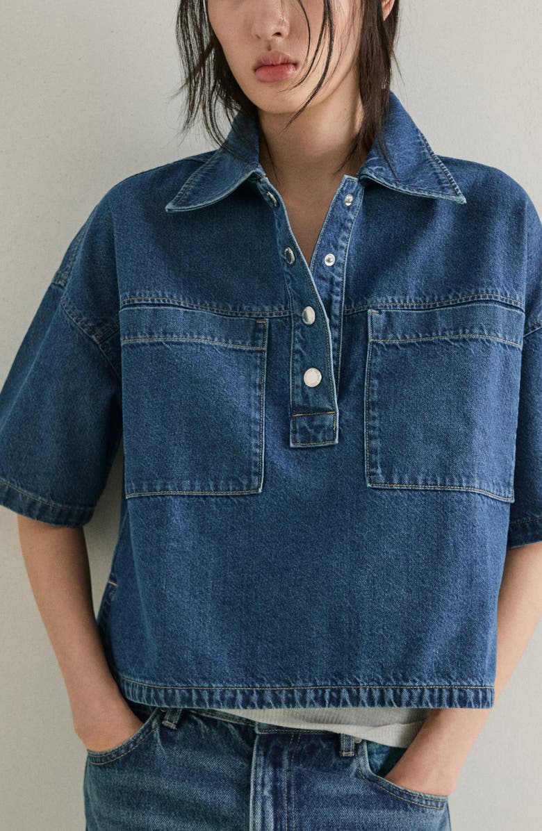 MANGO Short Sleeve Denim Shirt, Main, color, 